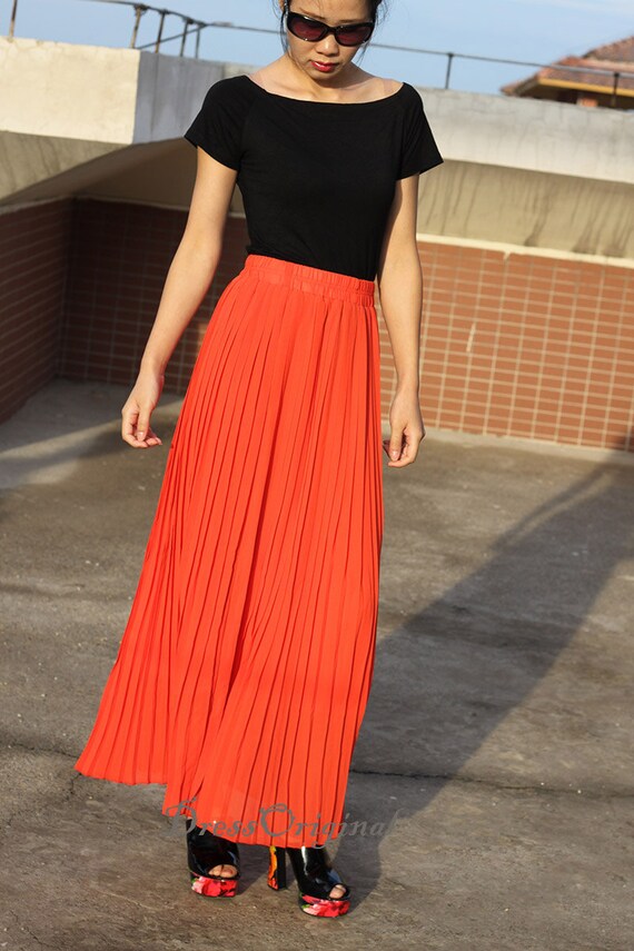 Top quality red Pleated skirt Maxi Skirt Long Skirt short