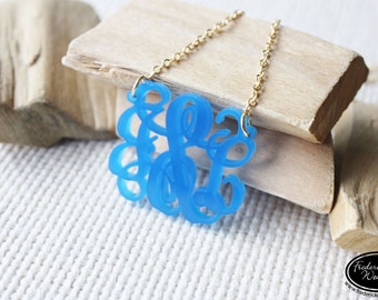 Small Acrylic Monogram Necklace - Custom Wedding Monogram Necklace - Personalized Bridesmaids Gift - Custom Colors - 1.25" Pendant - MO-3