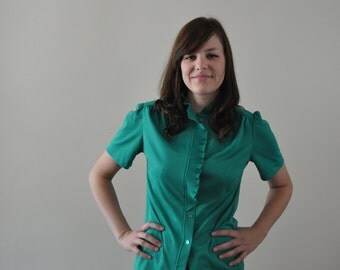 Emerald Green - Vintage 1970's Blouse - Medium-Large