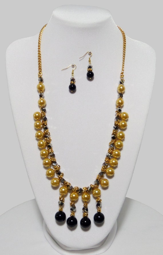 Items similar to Mexican jewelry necklace with mustard crystal pearls