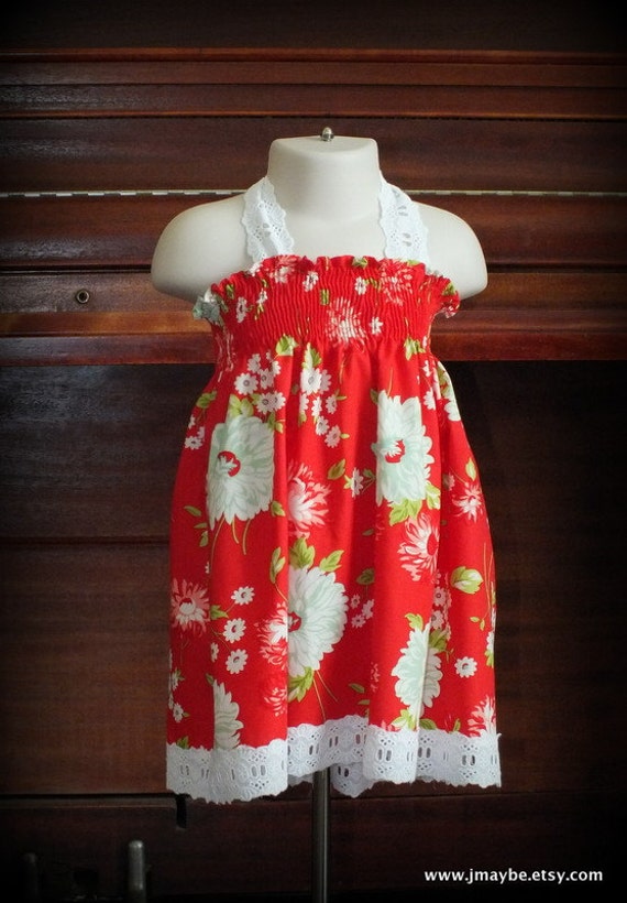 Scarlet Red Smocked Sundress for baby girls by Steady As by jmaybe