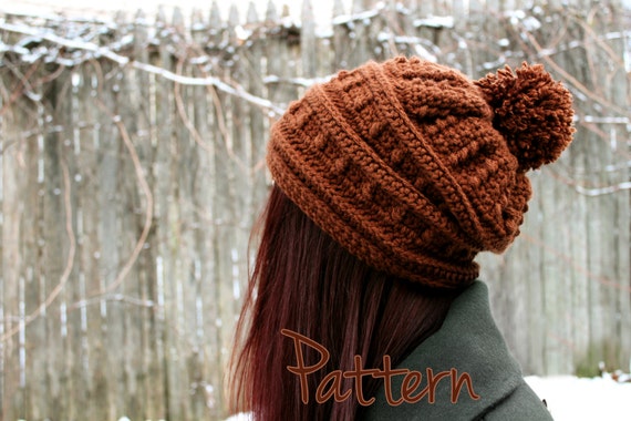 winter hat a for crochet pattern Winter Beanie Slouchy Pattern Puff Stitch Pom Hat Womens Pom Crochet