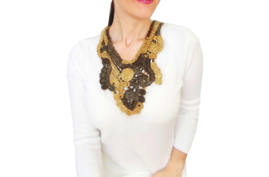 pattern necklace collar crochet Crochet Angora HAREMDESIGN Necklace Bib Handmade Collar Wool by