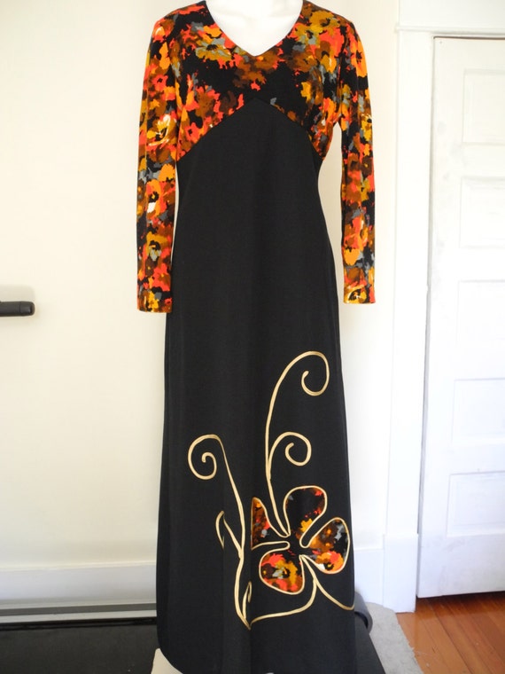 1970s maxi dress / orange black / Gina Rinaldi by LuLusFrouFrou