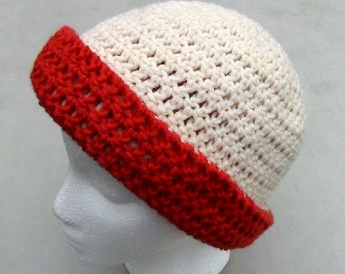 Oatmeal Cream Hat - Red Hat - Winter Hat - Reversible Head Wear - Rolled Brim Hat