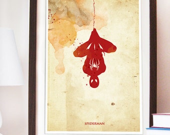 Vintage Spiderman Poster. Digital Print. Superhero artwork. Geek Boys Room Decor