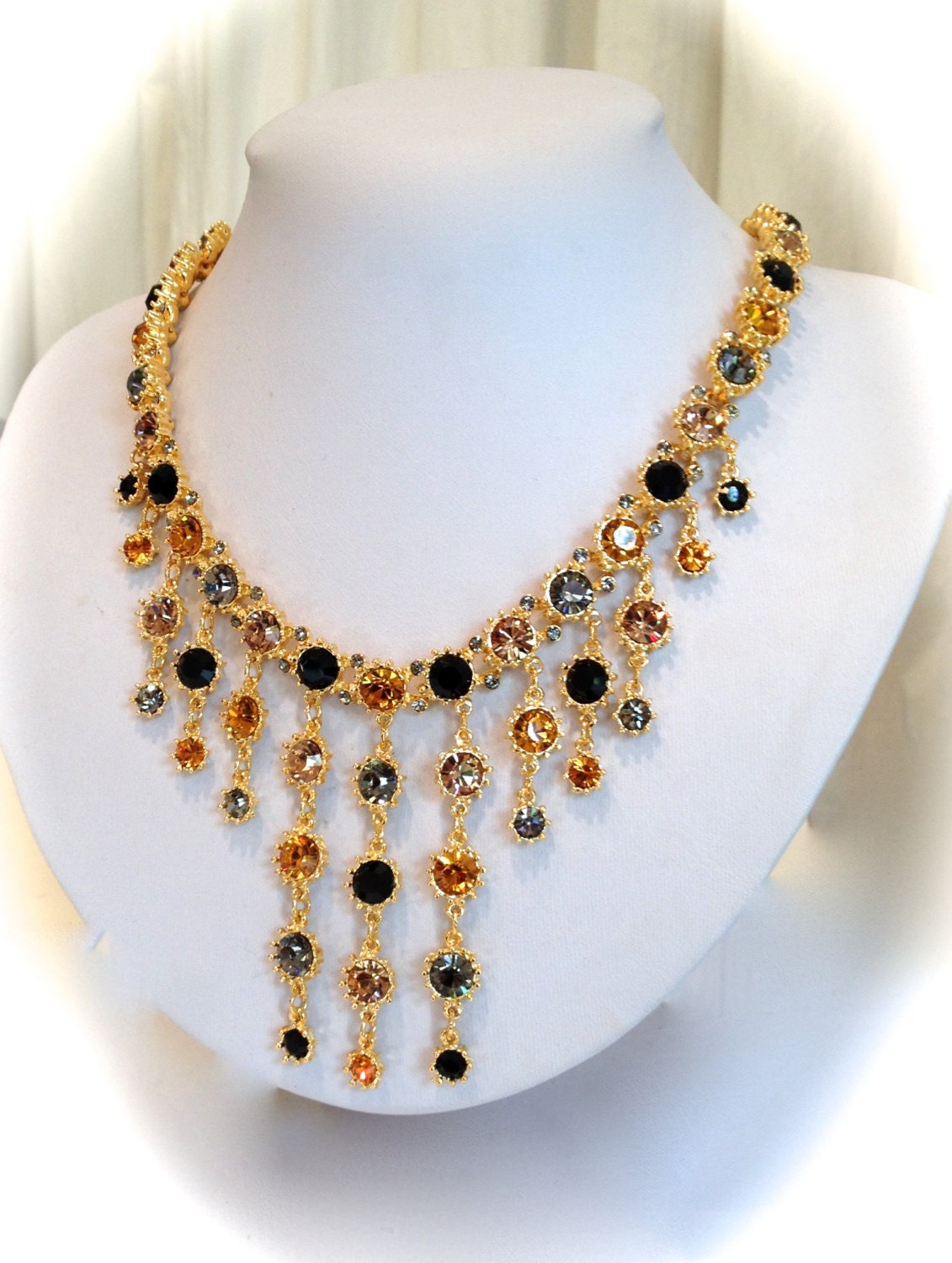 Vintage Gold Multi Color Crystal Bib Necklace By Wowthatsbeautiful