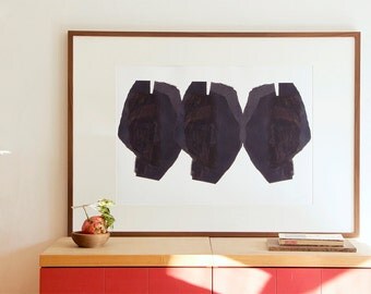 Large Wall Art Print, Abstract Heads, Fine Art Painting, Modern Interior Black and White Print
