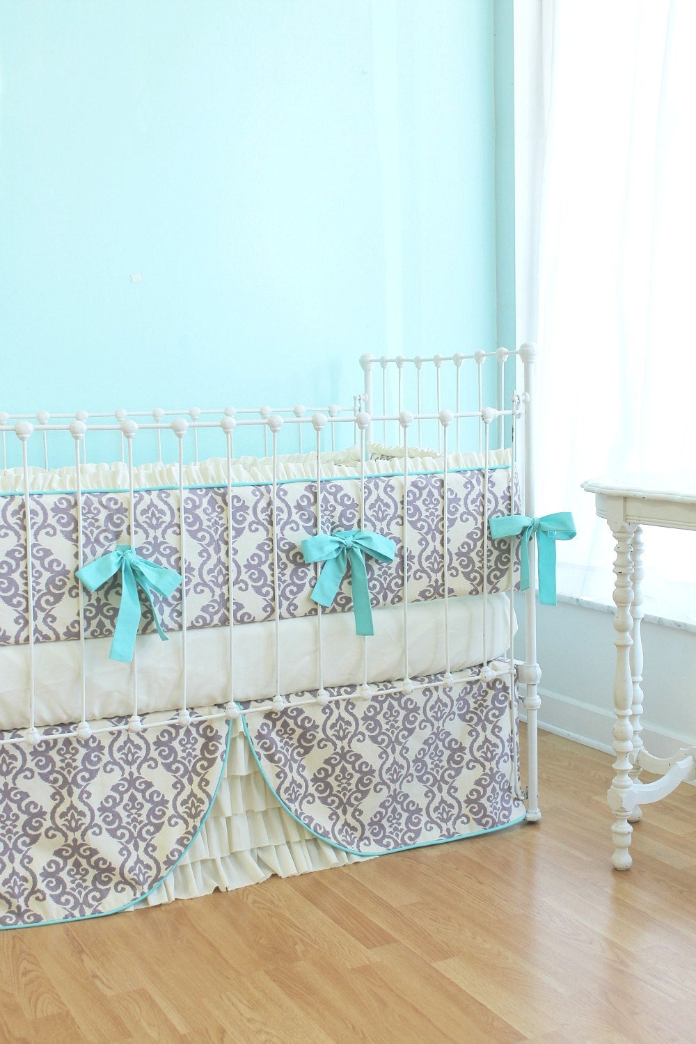 Lilac Turquoise Ikat Crib bedding Lady Lilac