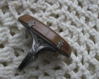 Vintage Victorian Mourning Ring Sterling Silver and Wood