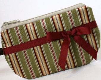 Burgundy Striped Fabric Wristlet, SmartPhone Wristlet, Zippered Wristlet, IPhone Wristlet