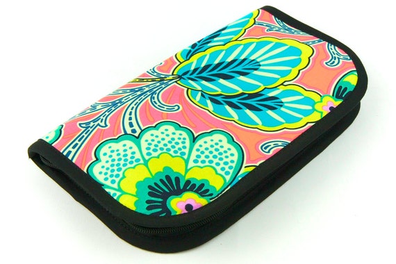 Travel Zip Around Knitting Needle Case - Floral Couture - Black Pockets