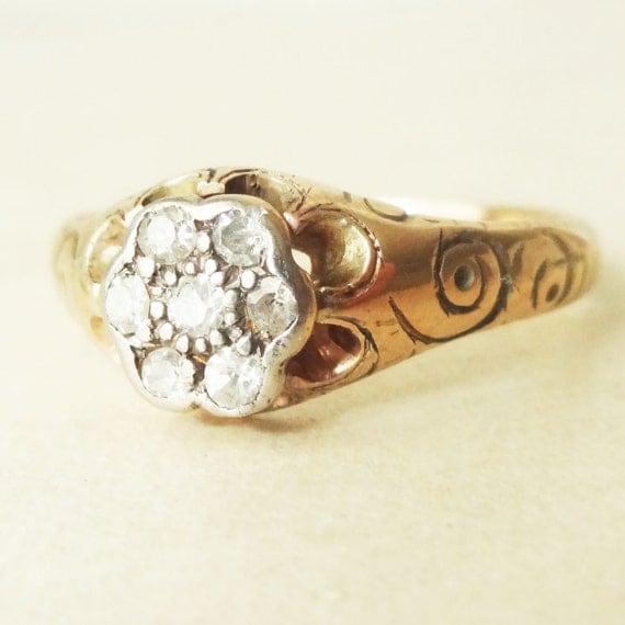 Antique Diamond Daisy Ring 18ct Gold Art Deco by luxedeluxe