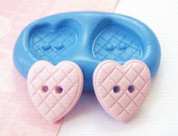 Double Quilted Heart Buttons Silicone Mold / Mould 15  mm - DiY Polymer Clay Sugarpaste Fimo Resin Gumpaste Push Mold