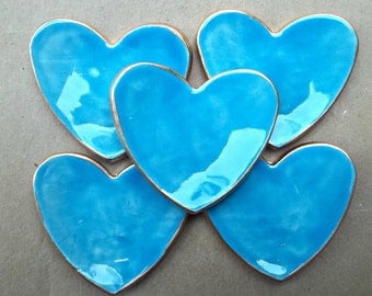 FIVE Turquoise Ceramic Heart ring bowls itty bittys Baby shower wedding shower