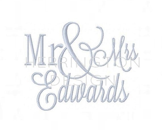 Mr & Mrs Embroidery Font Set for Pillow Cover by HerringtonDesign