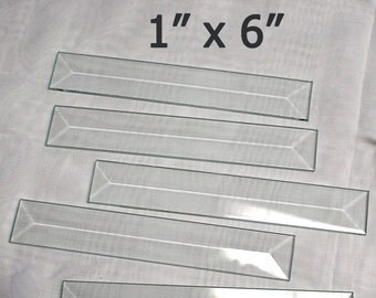 Box of 30 )( 1 x 6 inch Clear Glass Bevels - Flat On Back for Jewelry, Solder Art, Stained Glass