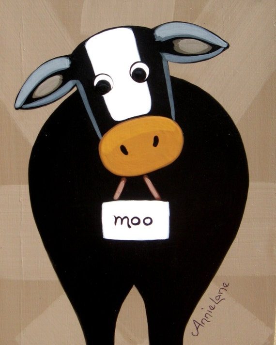Items similar to COWORD - Whimsical Folk Art Cow Painting on Wood