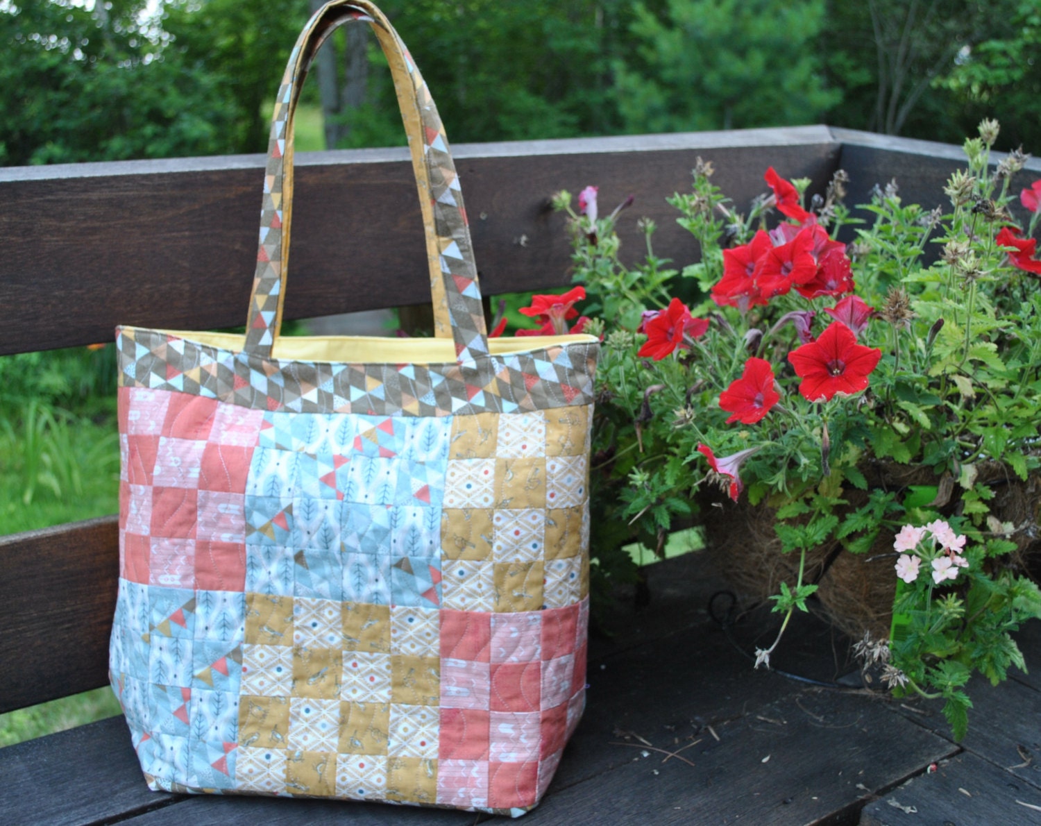 PDF Patchwork Tote Bag PATTERN Large Quilted Tote Sixteen