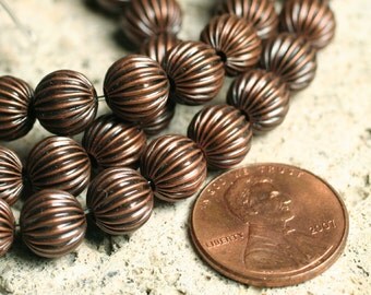 SALE Antique copper corrugated round 8mm, 7-inch strand (item ID YWACHM00023)