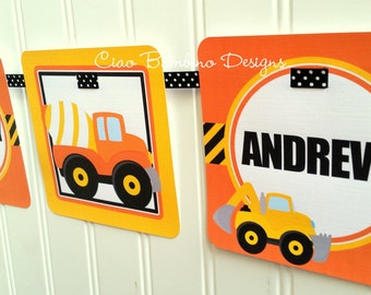 Construction Happy Birthday Banner / Dump Truck / Digger / Personalized with Name and Age