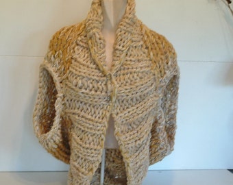 Super chunky knit womens wrap sweater shrug style sleeveless vest with deep shawl collar hand knit medium large extra large