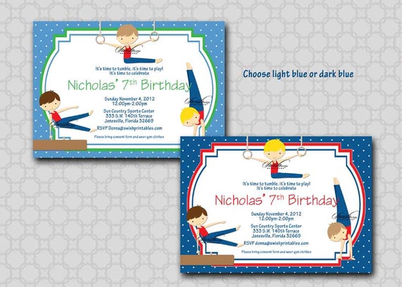 Boys Gymnastics Birthday Party Invitation - Boy Gymnasts- printable party - Digital Il_570xn