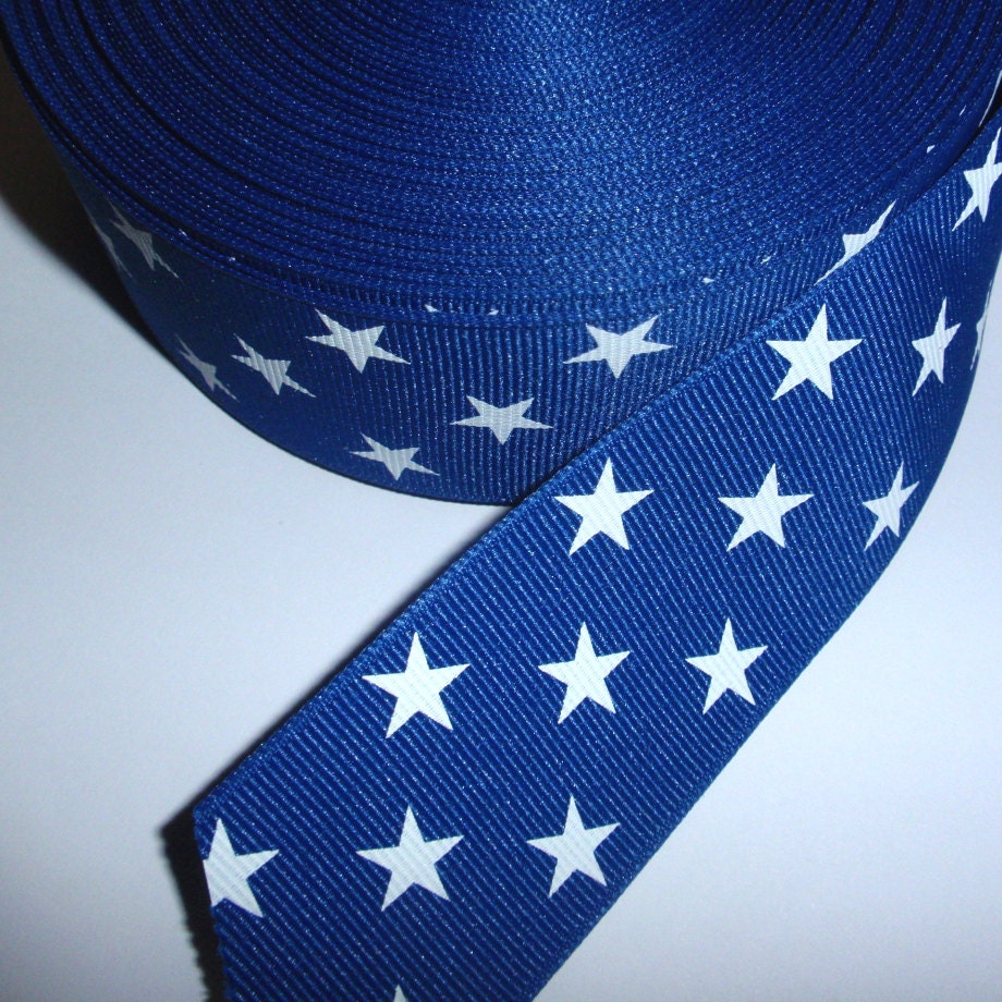 STAR RIBBON 1 1/2 Grosgrain Blue with White Stars