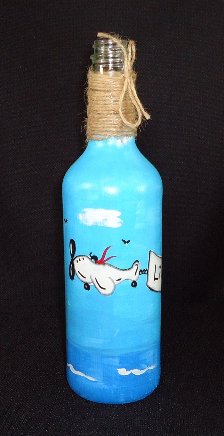 Hand painted wine bottle AIRPLANE wine bottle airplane