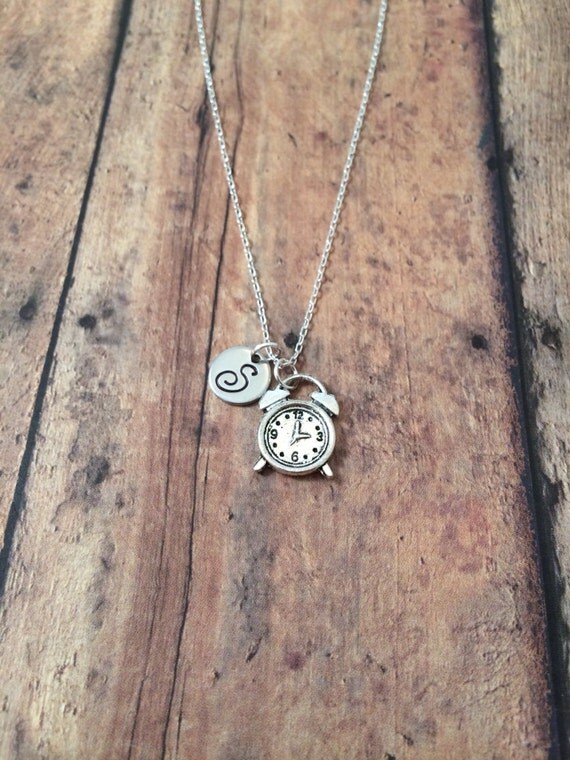 Alarm clock initial necklace clock charm necklace alarm