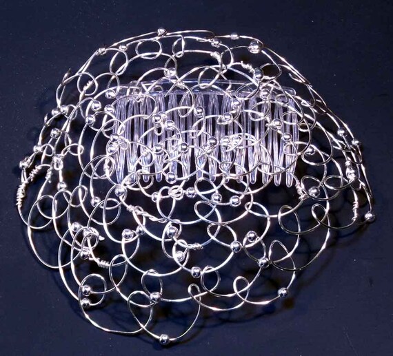 Wire Beaded Kippah Yarmulke Silver with Silver Beads 5