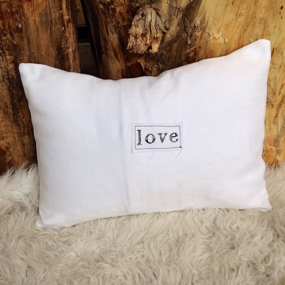 White linen love letter pillow by pillowhappy on Etsy