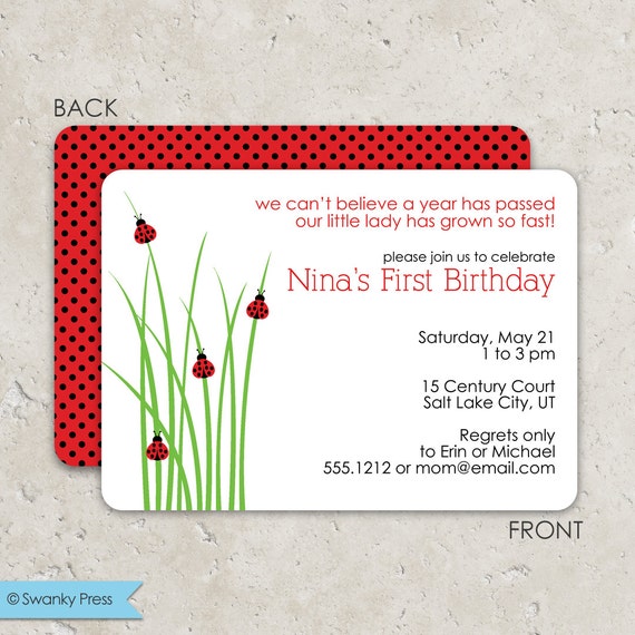 Ladybug Birthday or Baby Shower Invitations . Two sided printing on ulltra heavy cardstock Il_570xn