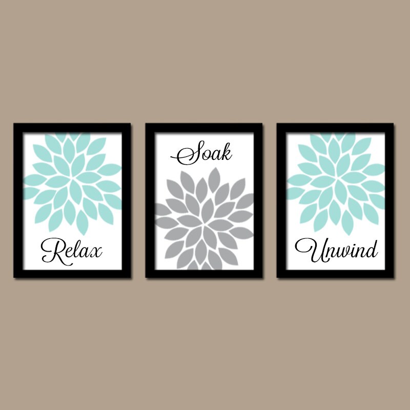 Bathroom Decor Aqua Gray BATHROOM Wall Art CANVAS or by TRMdesign