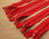 Red Zips- 6" Nylon No. 3 Close Ended Zippers- 6 inch red zips 5, 10 or 20 zipper set Red Zips- 6" Nylon No. 3 Close Ended Zippers- 6 inch red zips 5, 10 or 20 zipper set