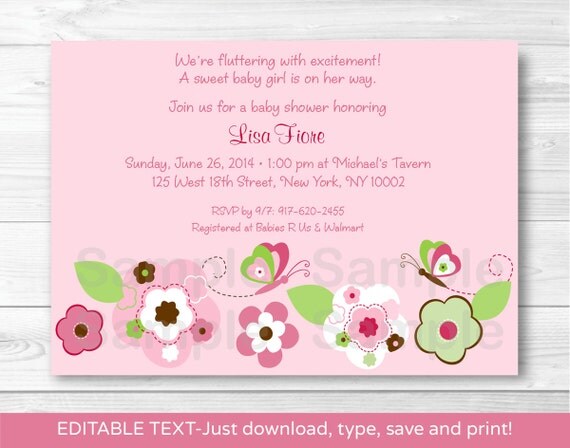 Butterfly Flower Baby Shower Invitation INSTANT DOWNLOAD Editable PDF Il_570xn