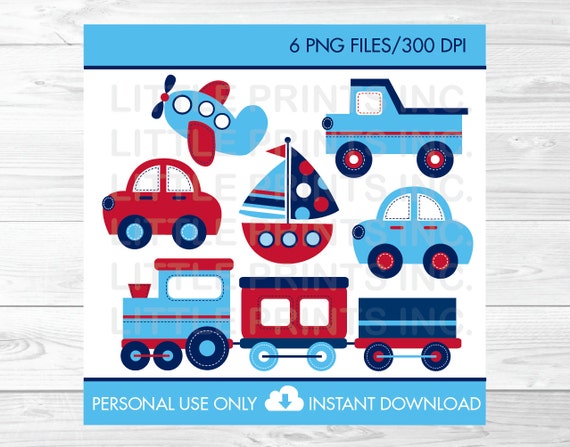 Transportation Vehicles Trains and Planes Car Truck Sailboat Clipart PERSONAL USE Instant Download Il_570xn