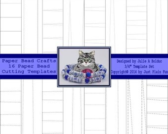 16 Cutting Templates for 3/4" long Paper Beads including tube, cone shaped, bicone, barrel and tapered beads.