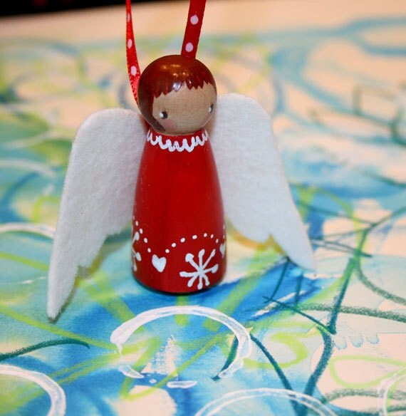 Wool Felt Wood Peg Angel Ornament