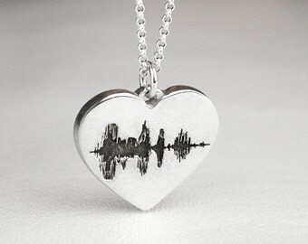 Heart Sound Wave Necklace Soundwave Sterling Silver Personalized