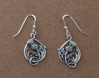 Earrings - Sterling Silver THISTLE & PINEAPPLE - Celtic, Irish, Scottish