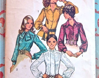 Vintage 1970s Womens Long Sleeve Blouse Pattern - Simplicity 9718