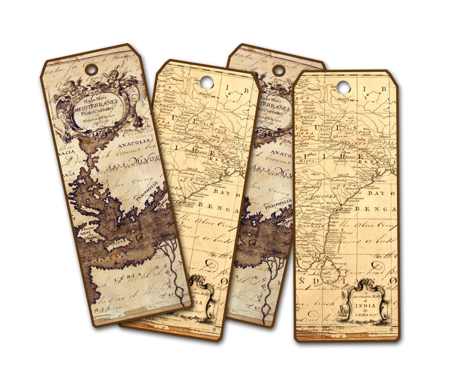 Ancient Map Bookmark Set of Four World Map Atlas Bookmark