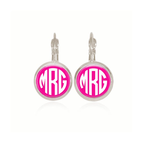 Items similar to Glass Dome Earrings Circle Monogram on Solid