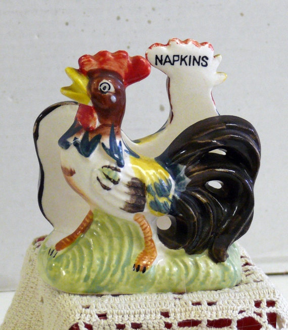 Rooster Napkin Holder Vintage Ceramic Hand Painted