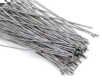 100 Antique Silver Headpins - 2" 22 Gauge Matte Antique Silver Plated Head Pin Findings (FS143)
