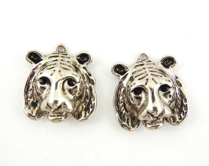 Pair of Antique Silver-tone Tiger Head Charms