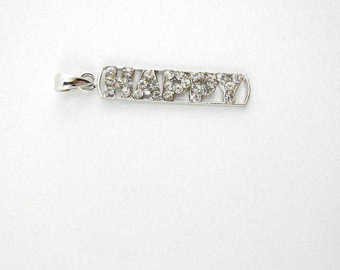 Silver-tone Rhinestone Happy Word Pendant