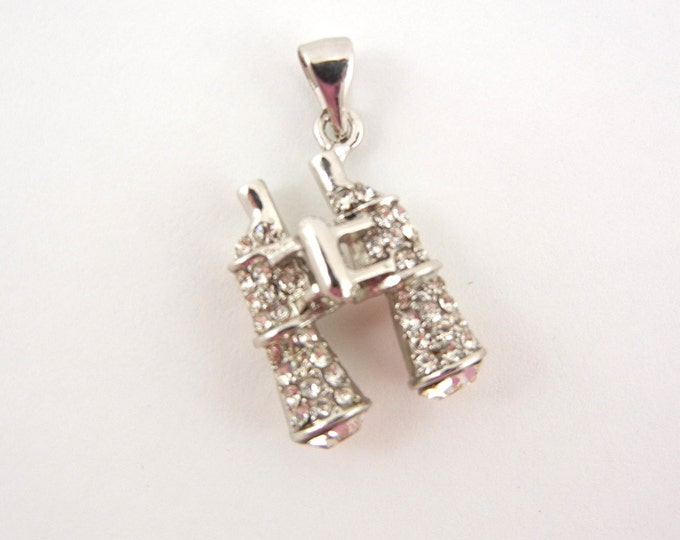 Rhinestone Dimensional Binocular Pendant Silver-tone