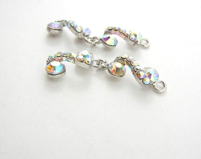 Pair of Aurora Borealis Rhinestone S Curl Drop Charms Silver-tone